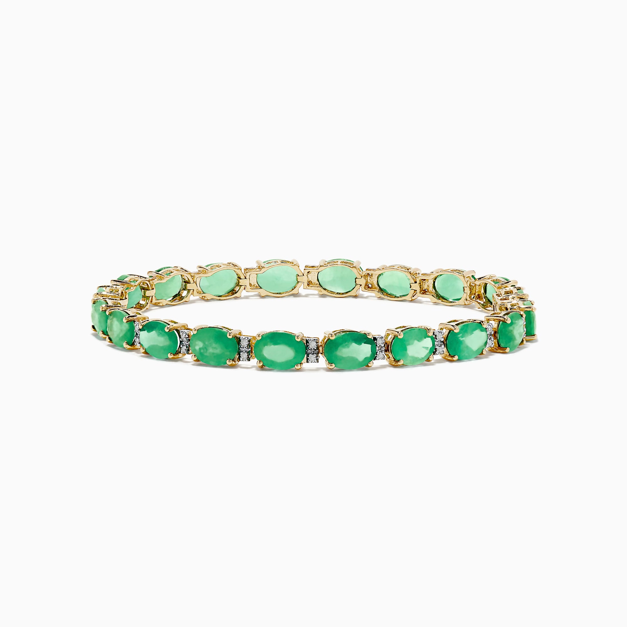 The Brasilica 14K Yellow Gold Emerald and Diamond Bracelet features round green emeralds in prong settings, shown on a white background.