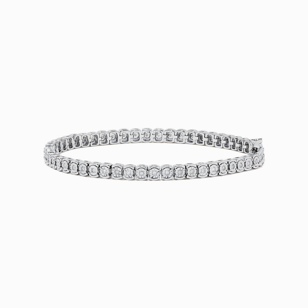 The 925 Sterling Silver Diamond Tennis Bracelet showcases a continuous row of sparkling diamonds set in sterling silver links, displayed on a plain white background.