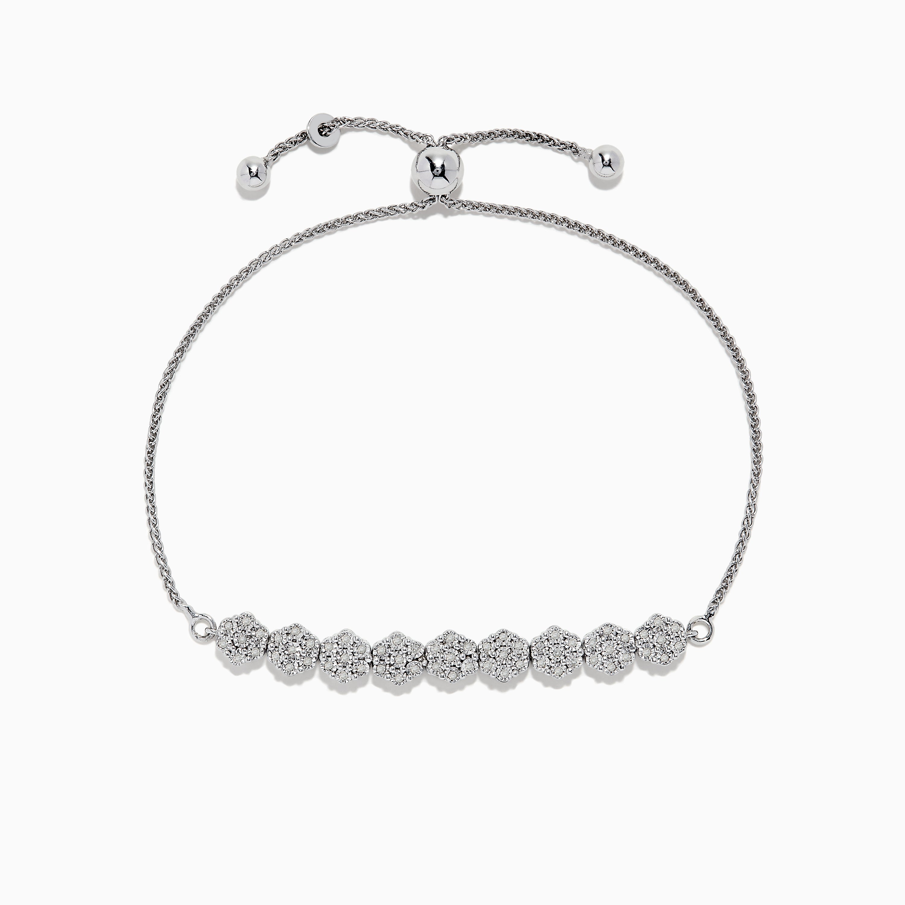 925 Sterling Silver Diamond Bolo Bracelet, TCW