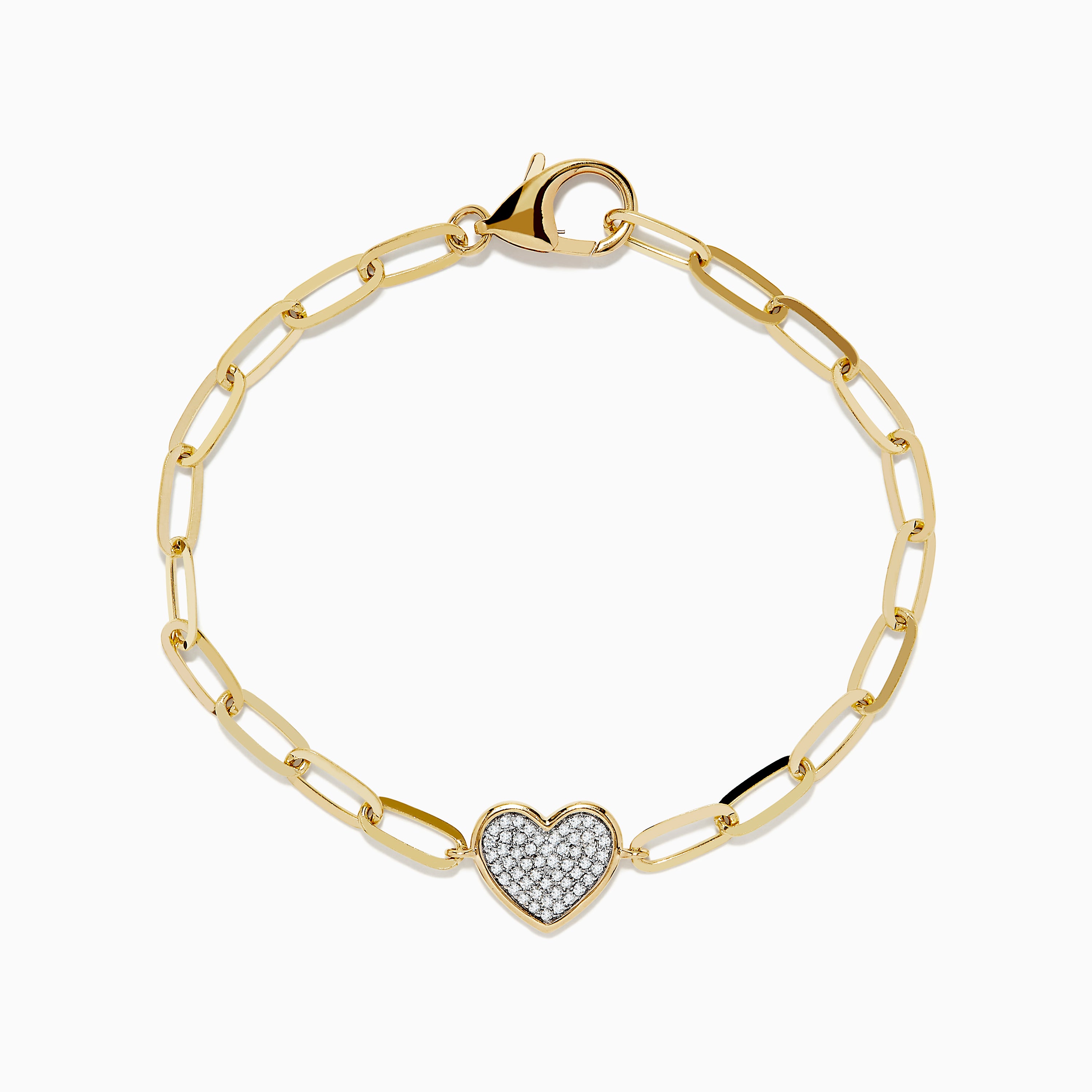 Effy D'oro 14K Yellow Gold Diamond Heart Paperclip Bracelet