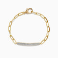 The Doro 14K Yellow Gold Diamond Paperclip Bracelet features elongated links, a curved diamond bar totaling 0.24 TCW, and a secure lobster clasp.