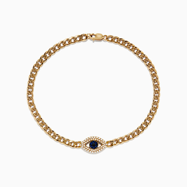 14K Yellow Gold Blue Sapphire and Diamond Evil Eye Bracelet - Main Image