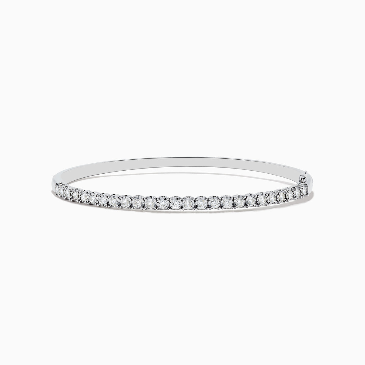 The Pave Classica 14K White Gold Diamond Bangle features a thin, silver design with a row of sparkling diamonds (0.98 TCW) along the top half, shown against a plain white background.