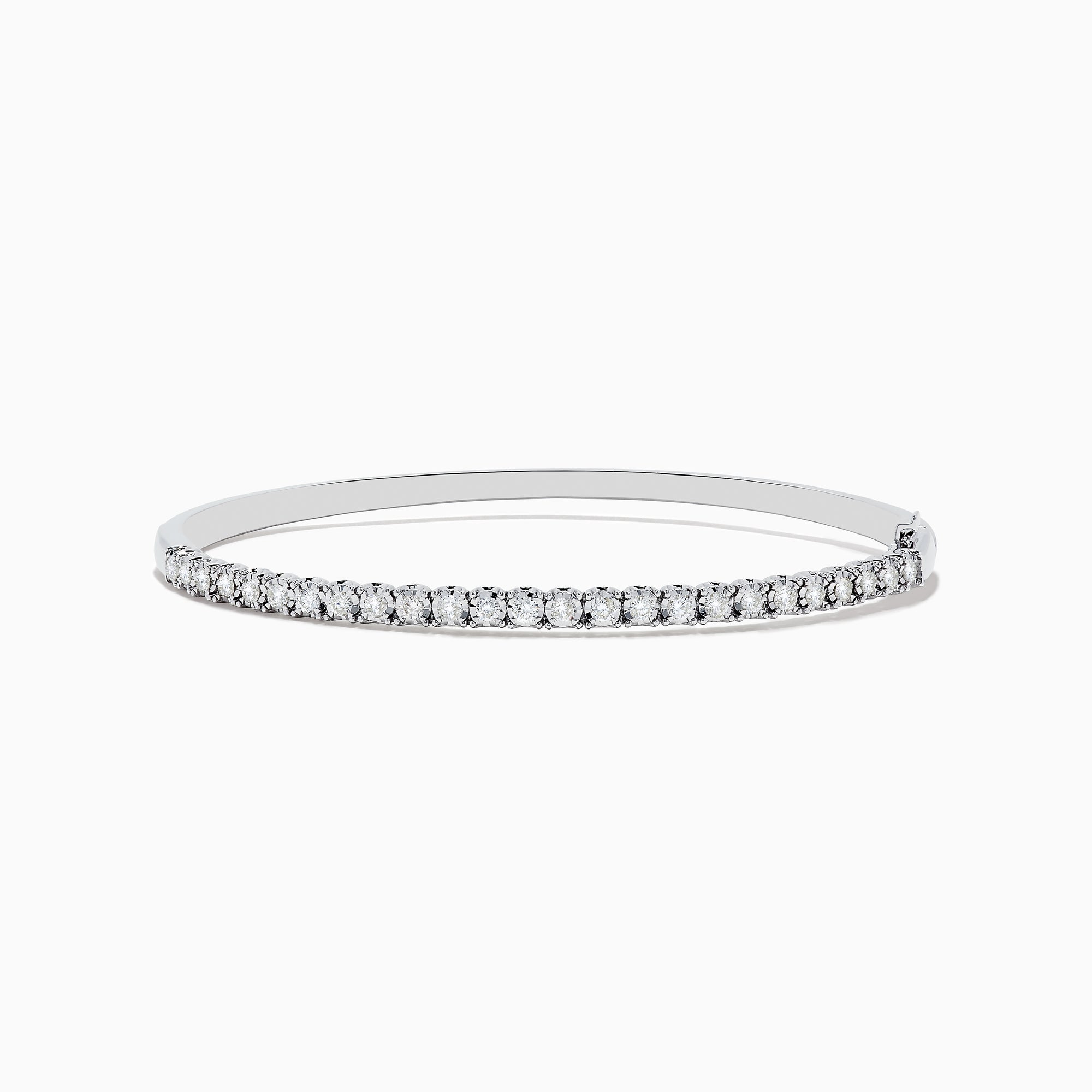 The Pave Classica 14K White Gold Diamond Bangle features a thin, silver design with a row of sparkling diamonds (0.98 TCW) along the top half, shown against a plain white background.