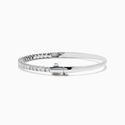 The Pave Classica 14K White Gold Diamond Bangle features a thin, silver design with a row of sparkling diamonds (0.98 TCW) along the top half, shown against a plain white background.