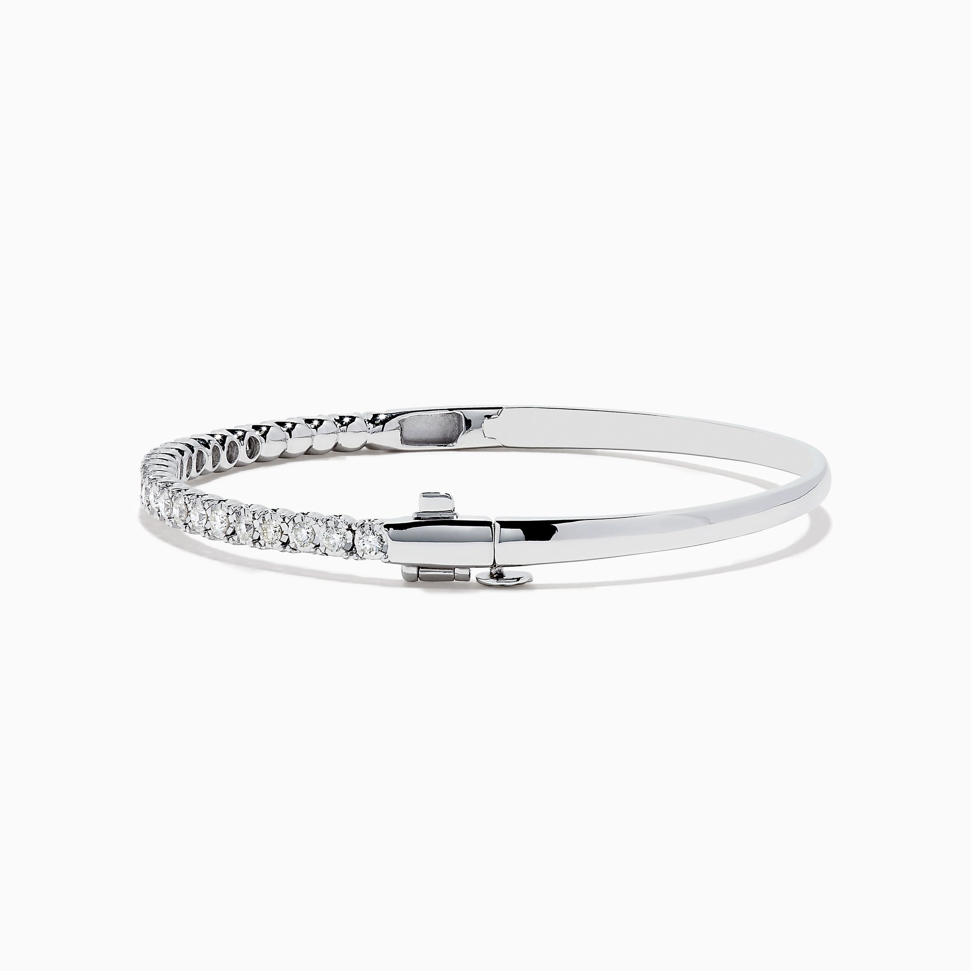 The Pave Classica 14K White Gold Diamond Bangle features a thin, silver design with a row of sparkling diamonds (0.98 TCW) along the top half, shown against a plain white background.