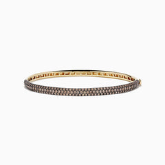 The 14K Yellow Gold Espresso Diamond Pave Bangle, 3.12 TCW, features two rows of sparkling espresso diamonds set along the outer surface for a sleek and elegant look.