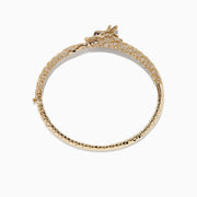 The Safari 14K Yellow Gold Diamond Dragon Bangle, 1.83 TCW, features sparkling diamonds and a detailed dragon head and tail clasp, inspired by the Effy Safari collection and showcased on a white background.