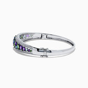 The Watercolors 14K White Gold Multi Sapphire and Diamond Bangle, 6.25 TCW, features rows of green, blue, and purple sapphires with diamond accents, shown on a white background.