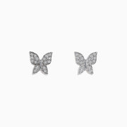 A pair of 14k White Gold Diamond butterfly studs, 0.30 TCW, is displayed on a plain white background.
