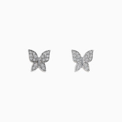A pair of 14k White Gold Diamond butterfly studs, 0.30 TCW, is displayed on a plain white background.