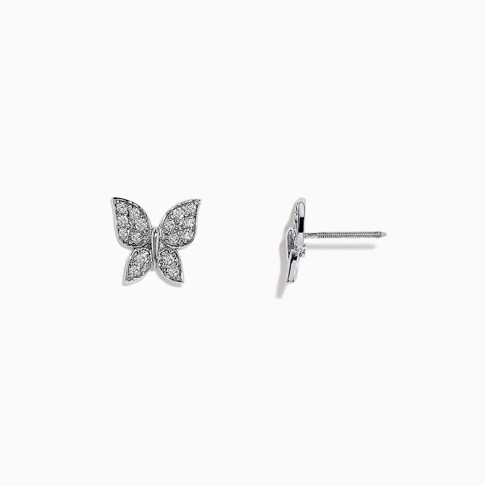 A pair of 14k White Gold Diamond butterfly studs, 0.30 TCW, is displayed on a plain white background.