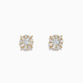 The Bouquet 14K Yellow Gold Diamond Cluster Earrings, 0.93 TCW, feature a central round diamond encircled by a halo of smaller diamonds in a floral cluster design, displayed against a white background.