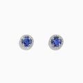 The Nahla Siri 14K White Gold Tanzanite and Diamond Stud Earrings, 1.04 TCW, feature vivid blue tanzanites encircled by sparkling diamonds in a polished white gold setting.