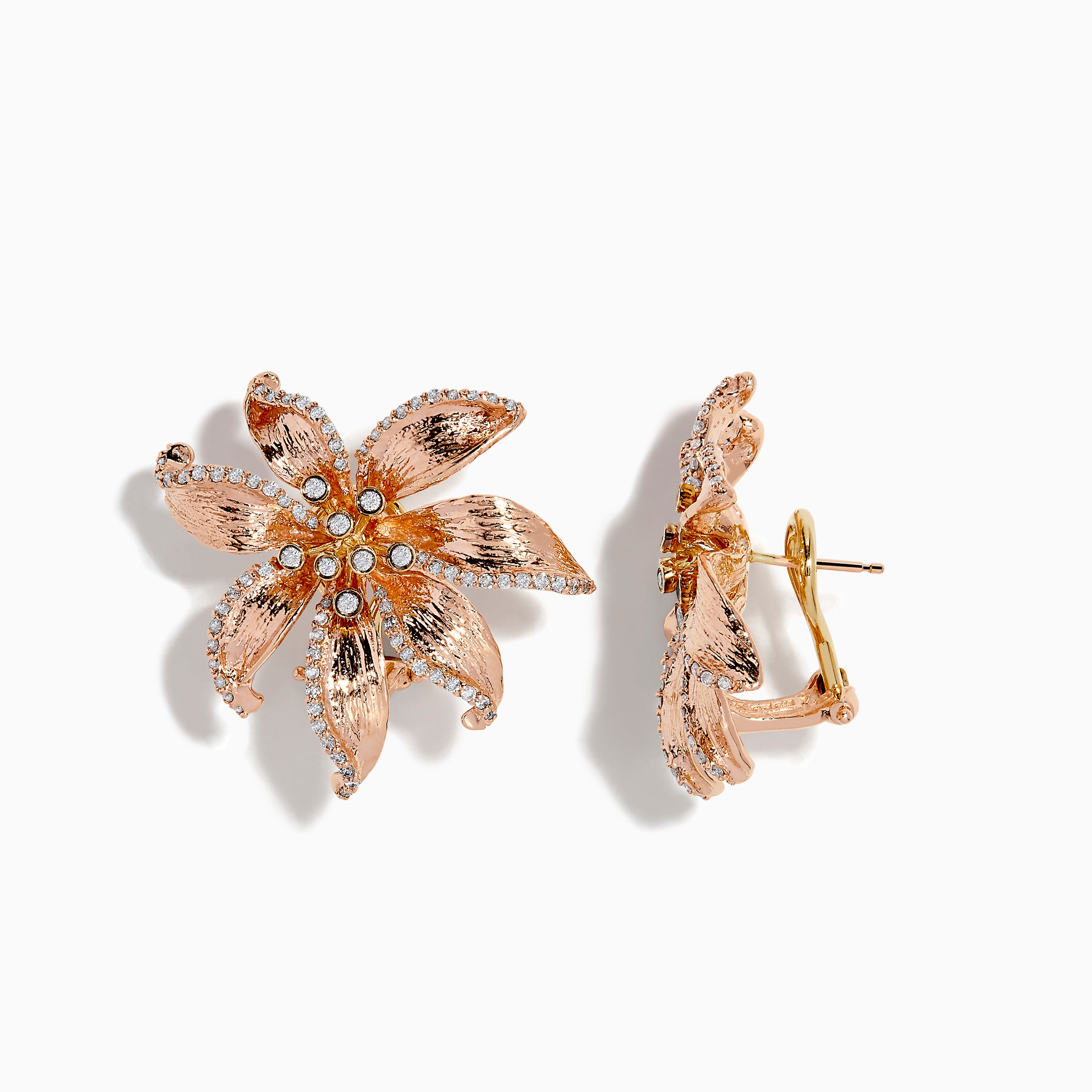Effy 14K Rose Gold Diamond Accented Flower Earrings