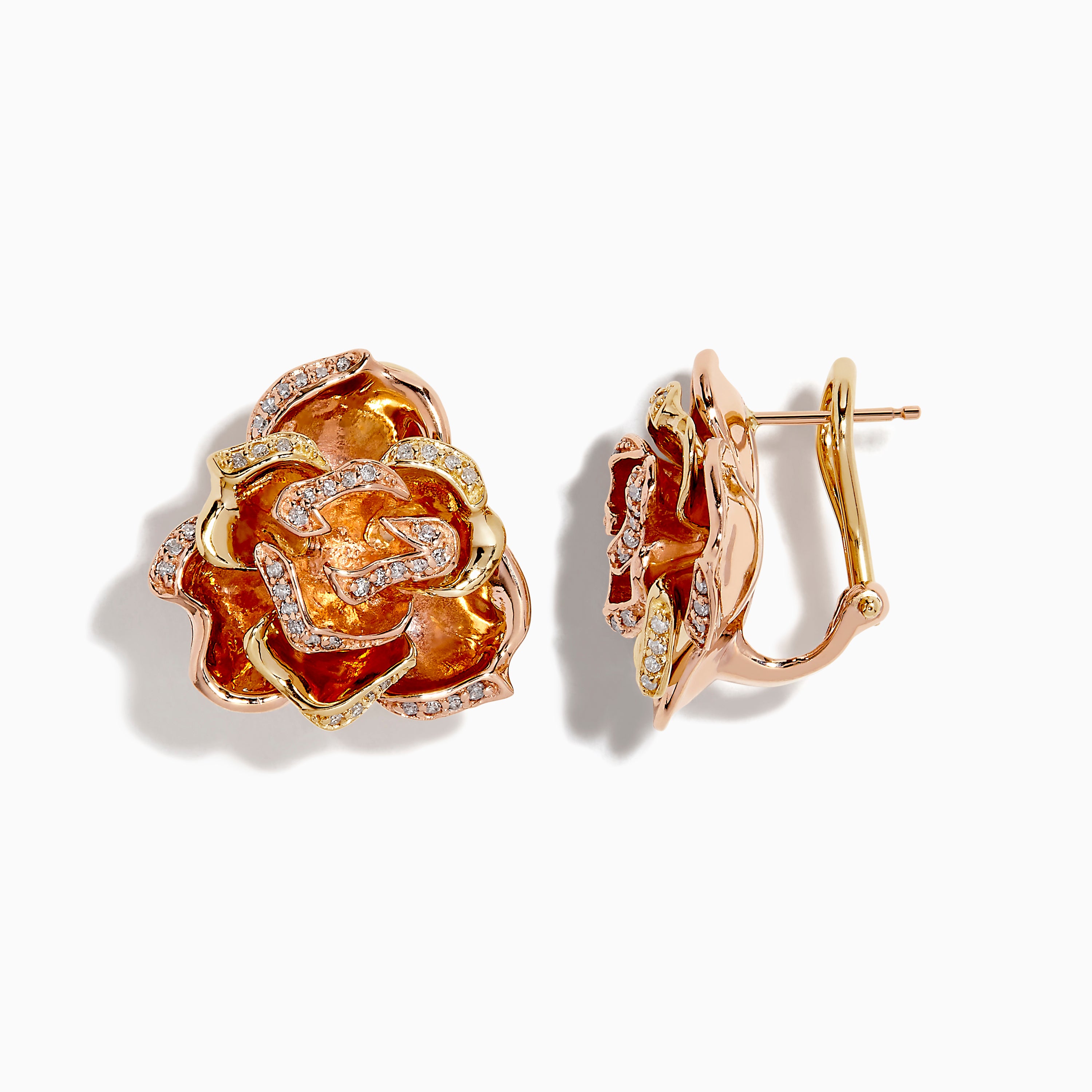 Effy 14K Two-Tone Gold Diamond Flower Earrings
