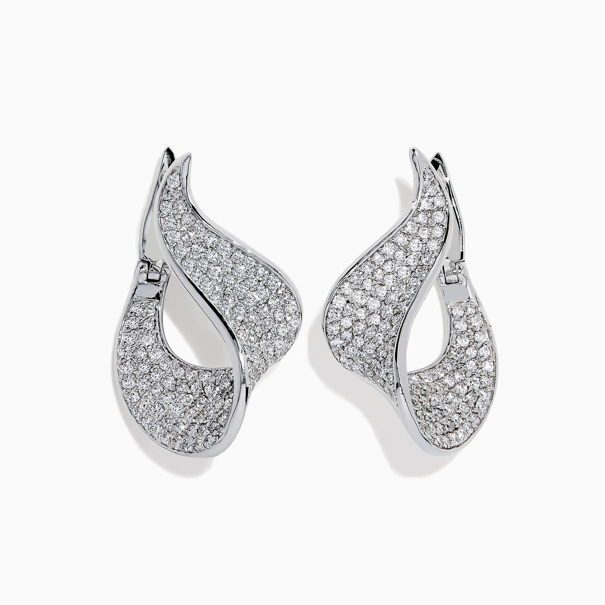 The Pave Classica 14 Karat White Gold Diamond Earrings feature a flowing teardrop design encrusted with sparkling diamonds totaling 2.25 TCW.