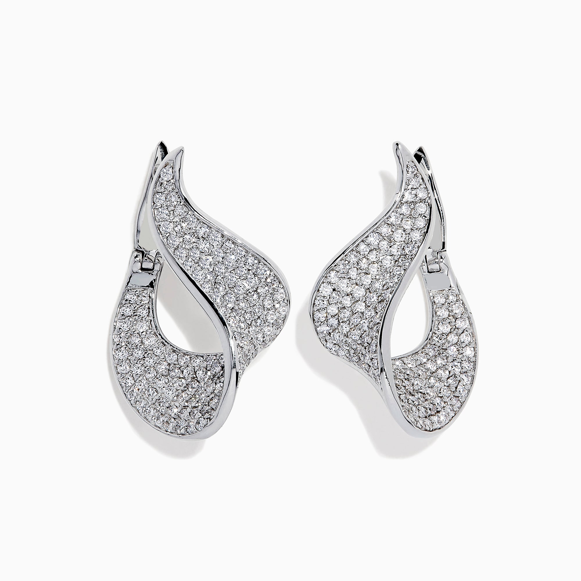 The Pave Classica 14 Karat White Gold Diamond Earrings feature a flowing teardrop design encrusted with sparkling diamonds totaling 2.25 TCW.