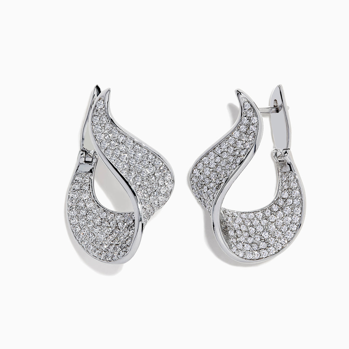 The Pave Classica 14 Karat White Gold Diamond Earrings feature a flowing teardrop design encrusted with sparkling diamonds totaling 2.25 TCW.