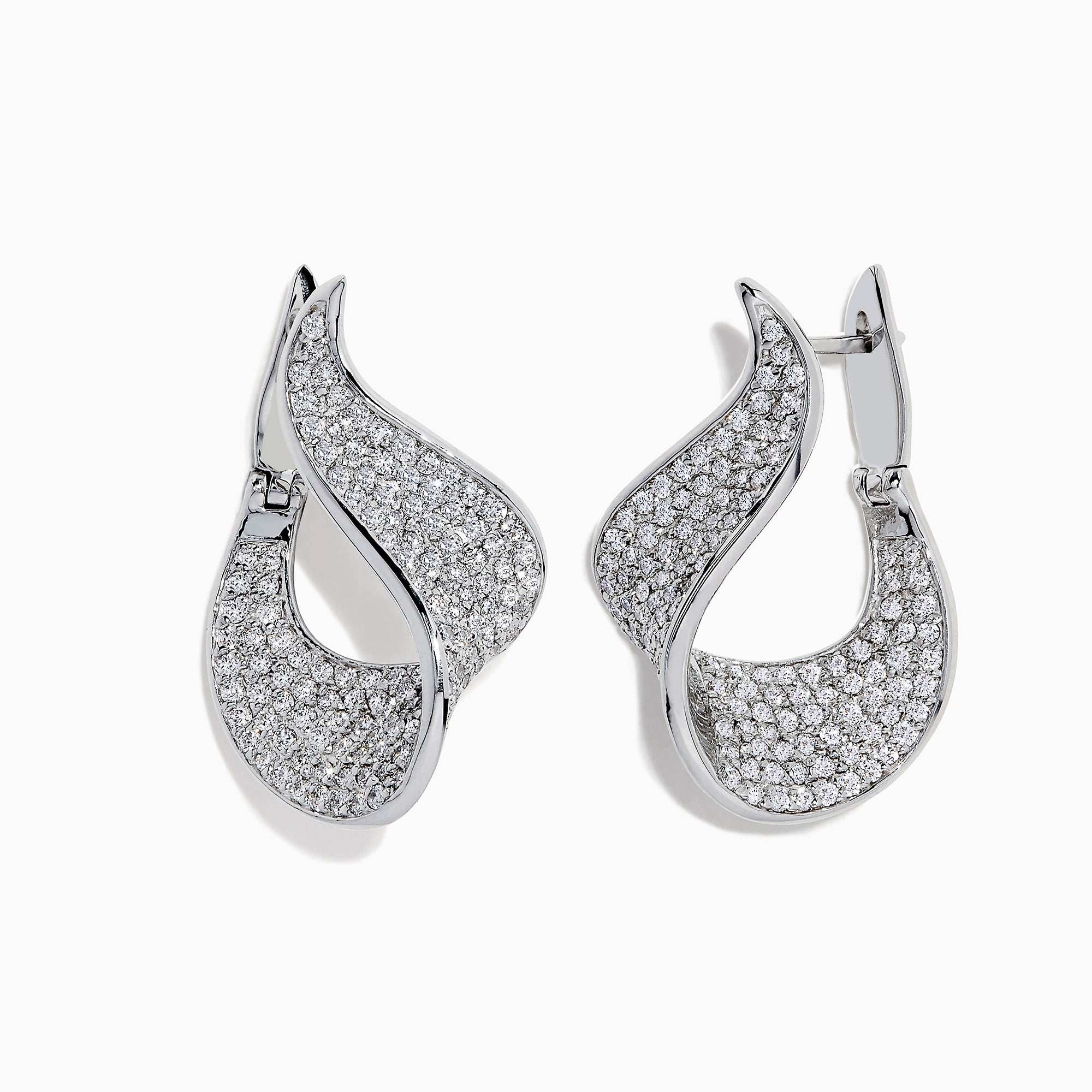 The Pave Classica 14 Karat White Gold Diamond Earrings feature a flowing teardrop design encrusted with sparkling diamonds totaling 2.25 TCW.