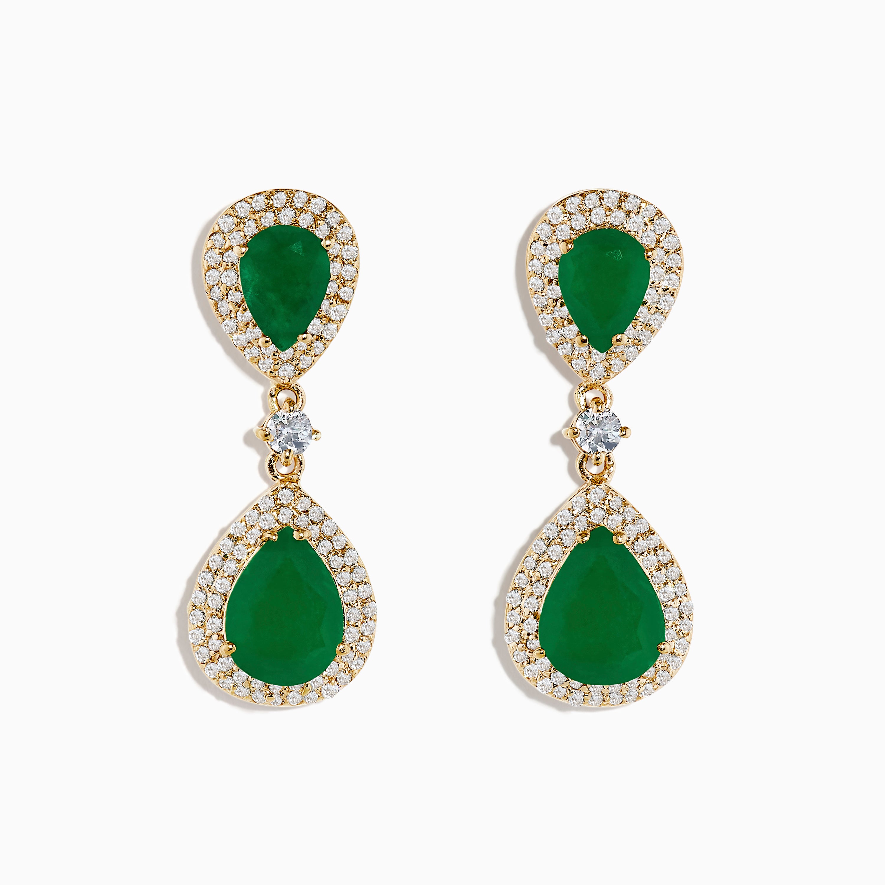 Effy Brasillica 14K Yellow Gold Diamond and Emerald Drop Earrings