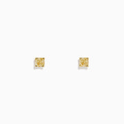 The Canare 18K Yellow Gold Cushion Cut Yellow Diamond Solitaire Stud Earrings (0.66 TCW) feature small, square-shaped yellow diamonds set in yellow gold, shown against a plain white background.
