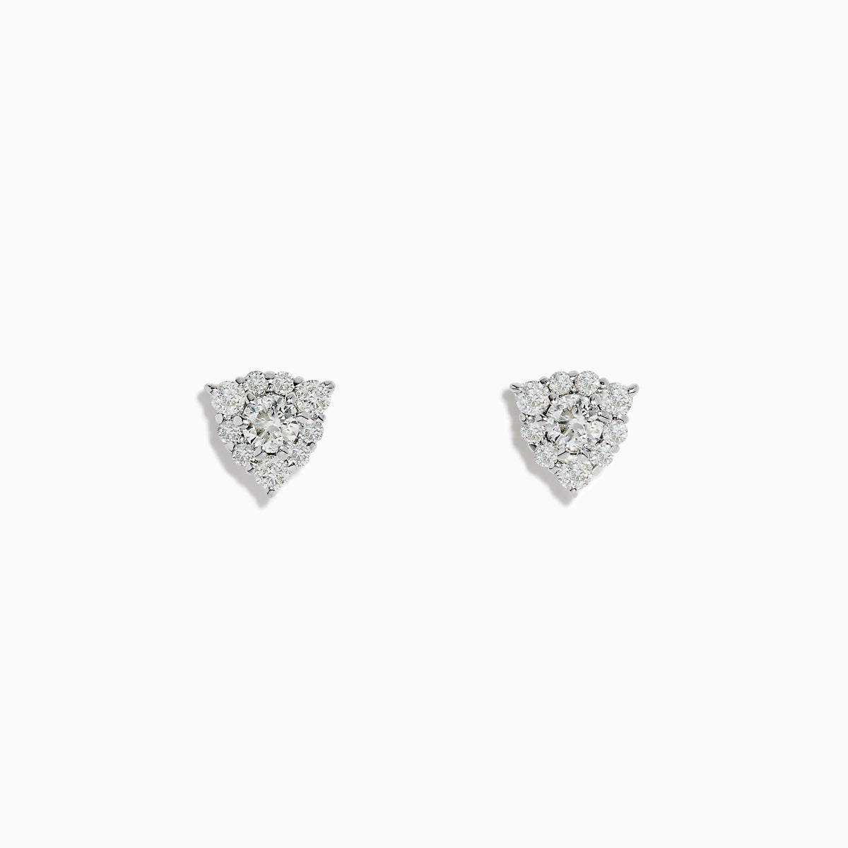 The Pave Classica 14K White Gold Diamond Triangle Stud Earrings are shown against a white background, featuring small triangular clusters of closely set round diamonds in elegant 14K white gold.