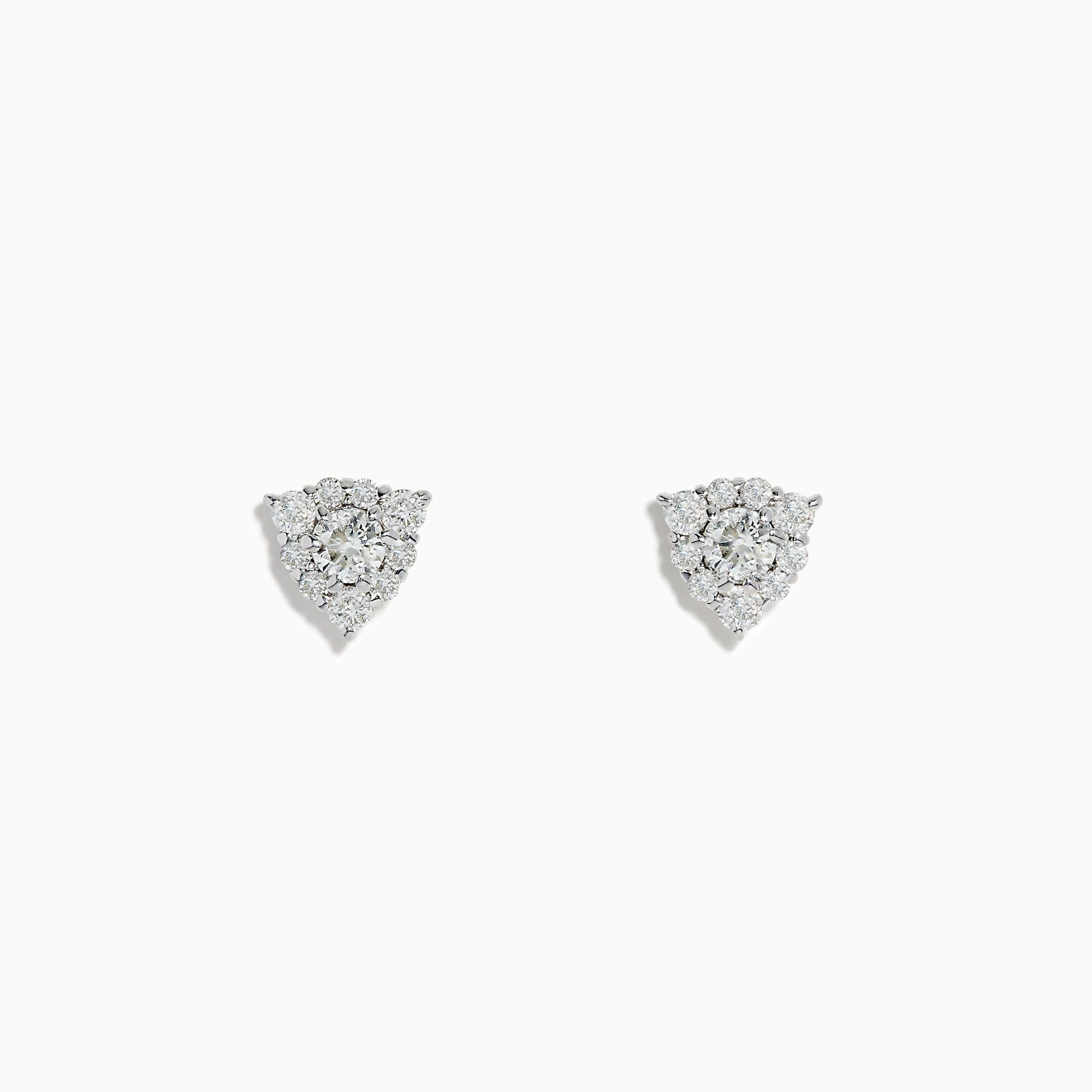 The Pave Classica 14K White Gold Diamond Triangle Stud Earrings are shown against a white background, featuring small triangular clusters of closely set round diamonds in elegant 14K white gold.