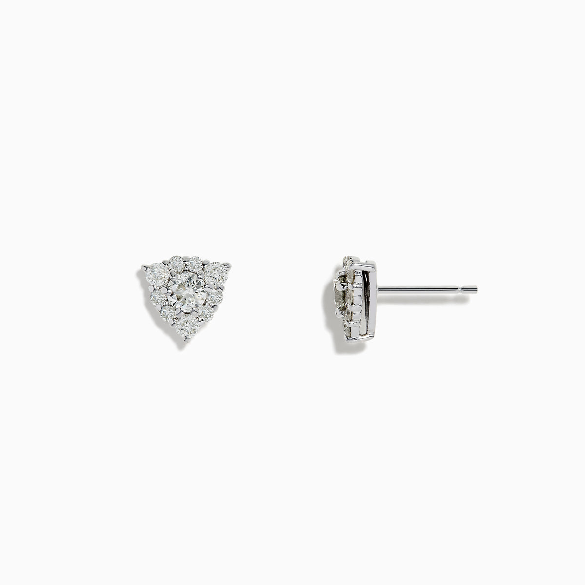 The Pave Classica 14K White Gold Diamond Triangle Stud Earrings are shown against a white background, featuring small triangular clusters of closely set round diamonds in elegant 14K white gold.