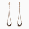 Elegant 14K rose gold drop earrings, 1.70 TCW, adorned with brown and white diamonds, showcased against a white background.