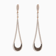 Elegant 14K rose gold drop earrings, 1.70 TCW, adorned with brown and white diamonds, showcased against a white background.