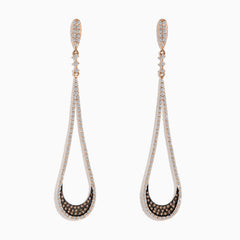 Elegant 14K rose gold drop earrings, 1.70 TCW, adorned with brown and white diamonds, showcased against a white background.