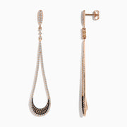 Elegant 14K rose gold drop earrings, 1.70 TCW, adorned with brown and white diamonds, showcased against a white background.