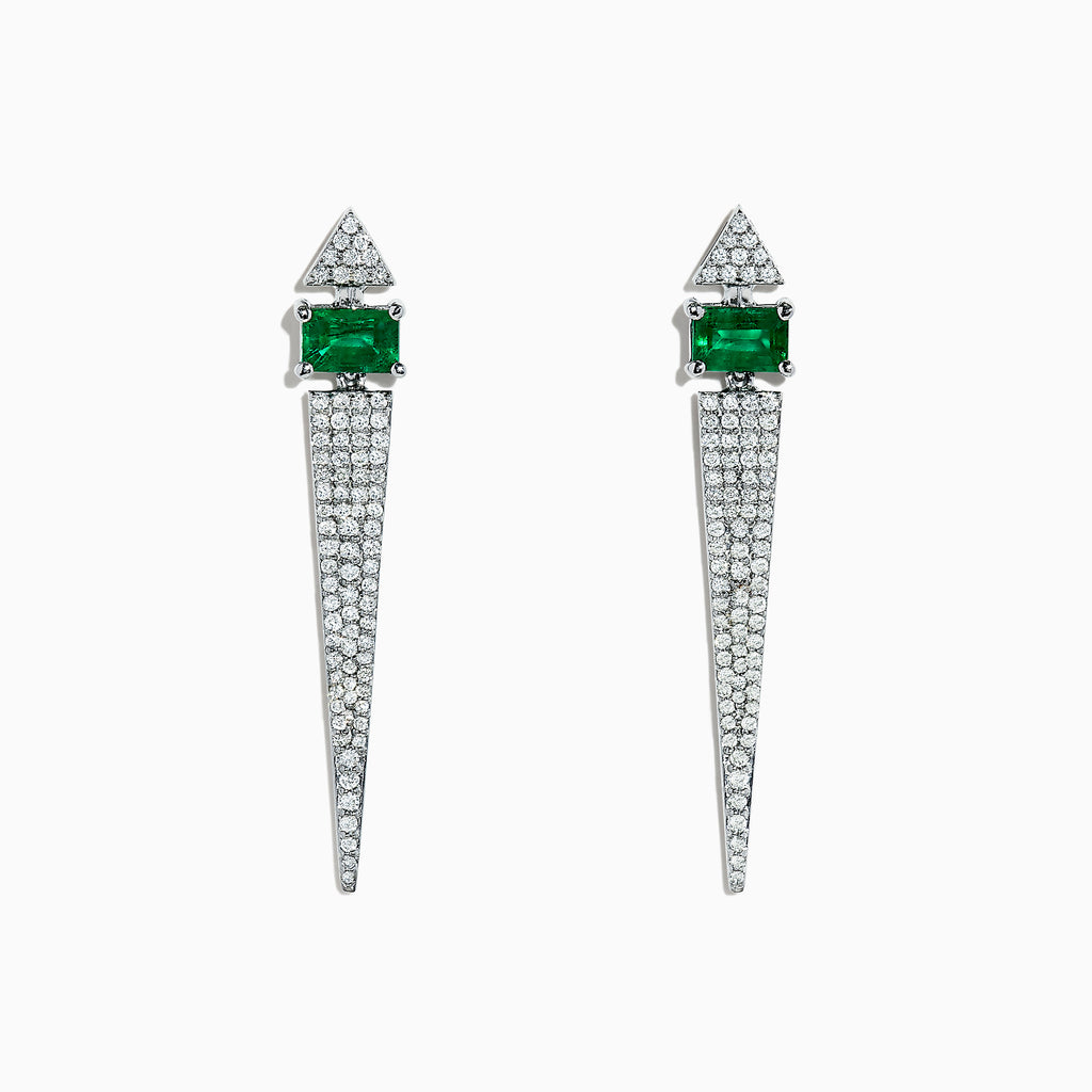 Effy Brasilica 14K White Gold Emerald & Diamond Vertical Earrings, 1.8 ...
