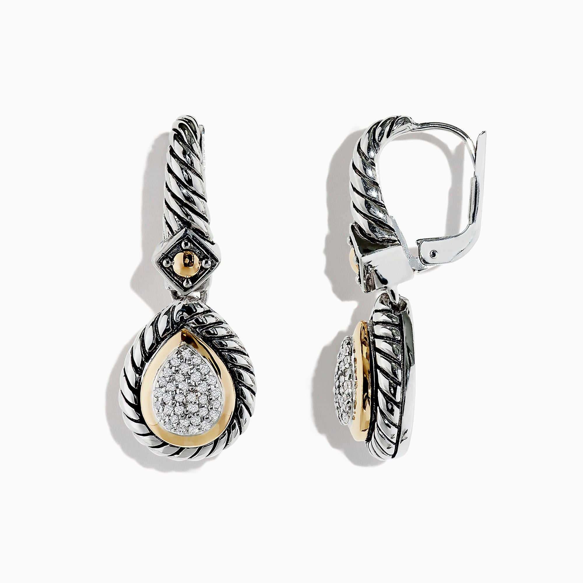 Effy Sterling Silver & 18K Gold Diamond Drop Earrings, 0.19 TCW