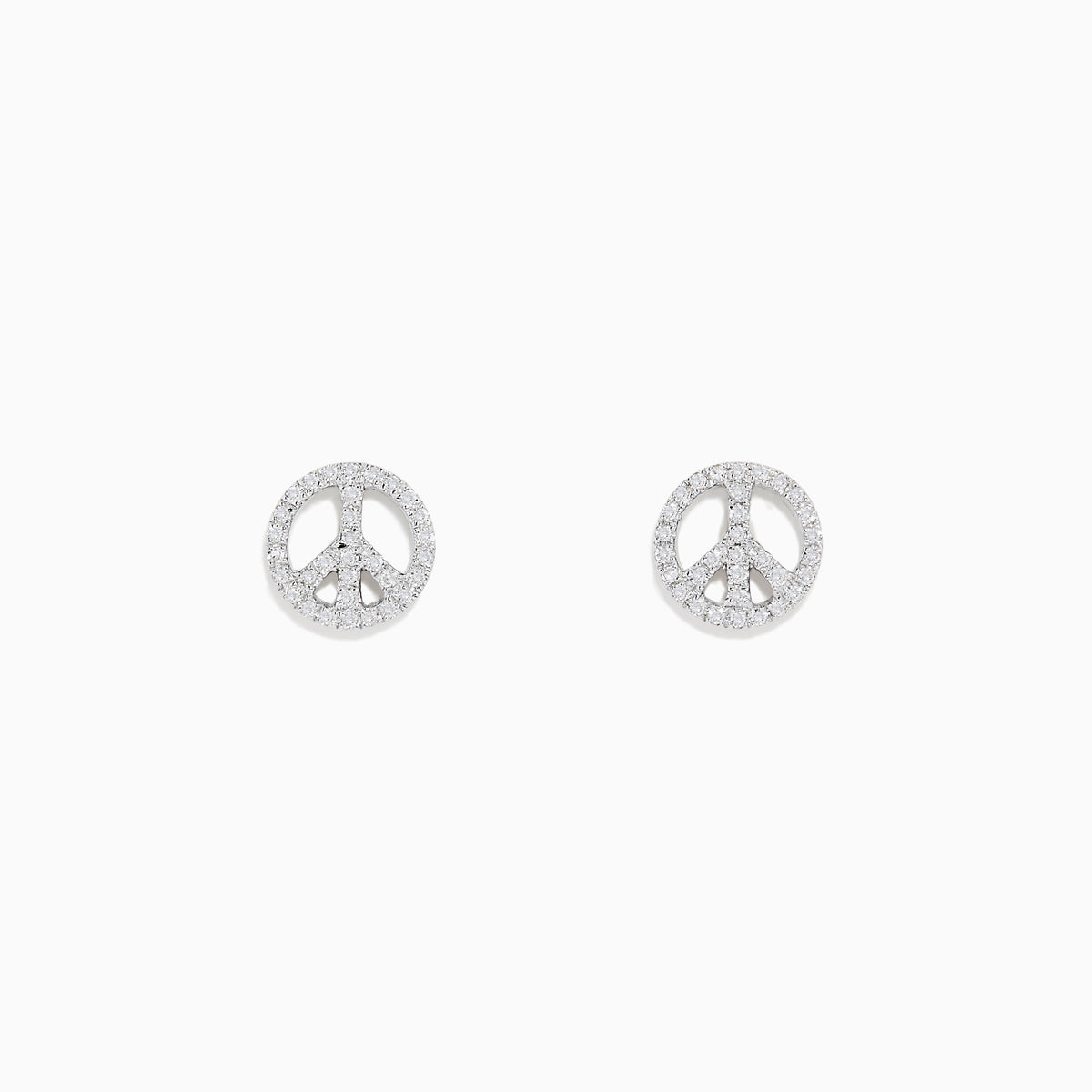 A pair of 925 Sterling Silver Diamond Peace Sign Stud Earrings, featuring small round studs with clear sparkling stones on a white background.