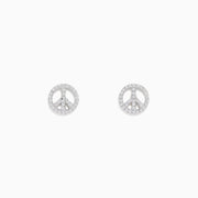 A pair of 925 Sterling Silver Diamond Peace Sign Stud Earrings, featuring small round studs with clear sparkling stones on a white background.