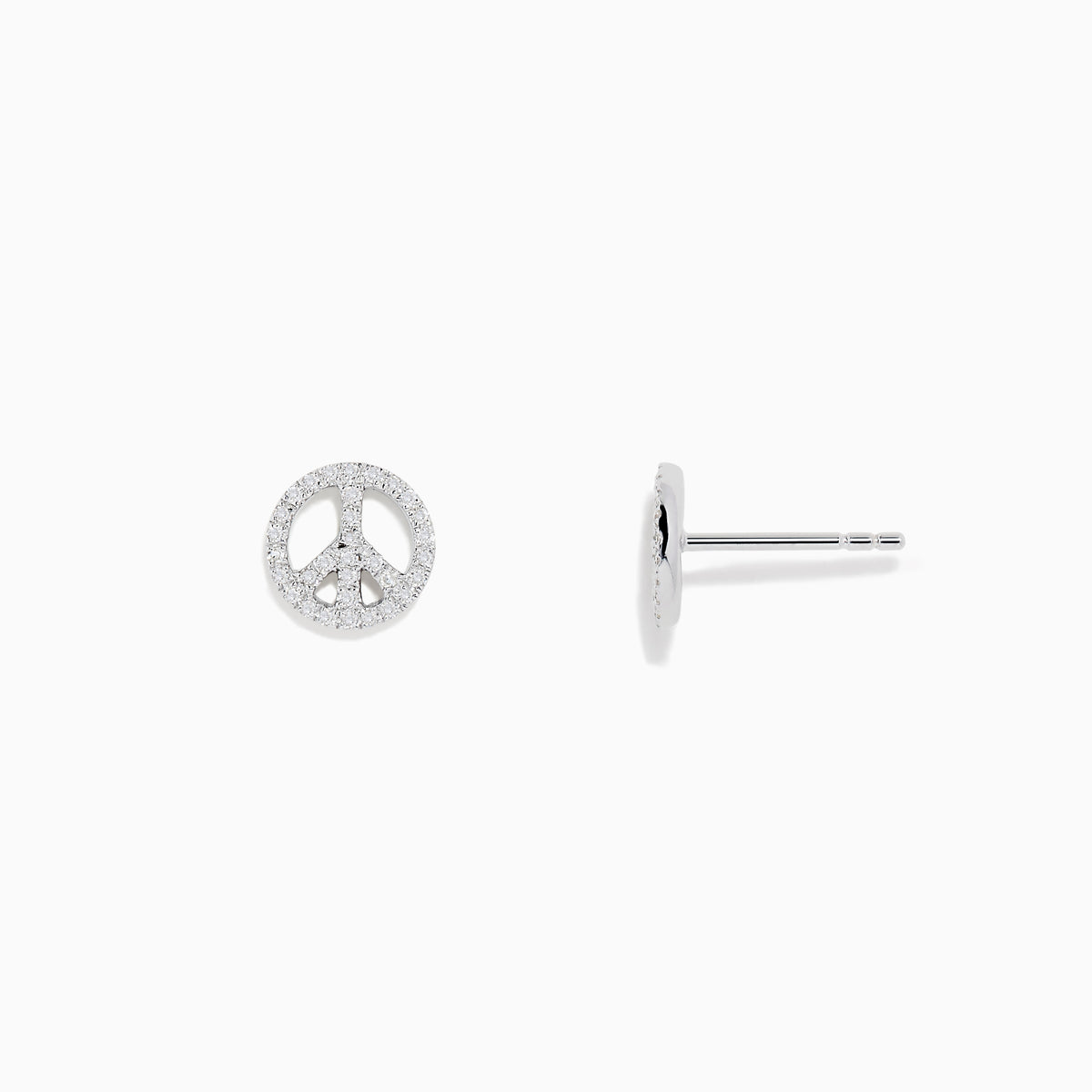 A pair of 925 Sterling Silver Diamond Peace Sign Stud Earrings, featuring small round studs with clear sparkling stones on a white background.