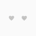 A pair of 925 Sterling Silver Diamond Heart Stud Earrings, encrusted with sparkling clear stones, displayed on a plain white background.