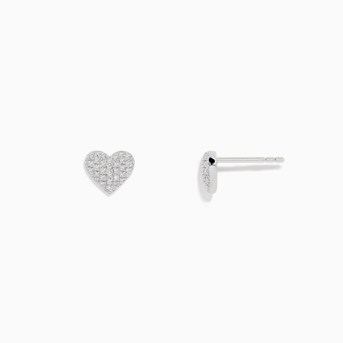 A pair of 925 Sterling Silver Diamond Heart Stud Earrings, encrusted with sparkling clear stones, displayed on a plain white background.