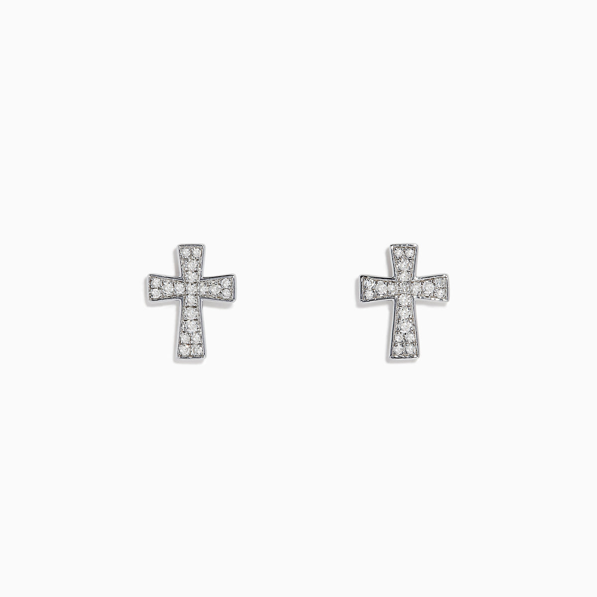 The 925 Sterling Silver Diamond Cross Stud Earrings are small, sterling silver cross-shaped studs adorned with sparkling gemstones, shown on a white background.