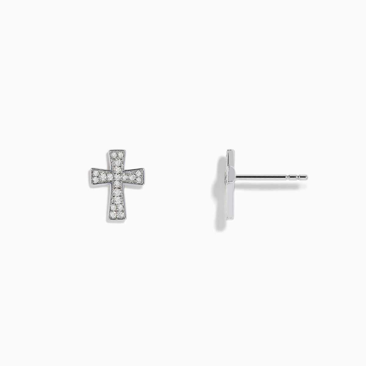 The 925 Sterling Silver Diamond Cross Stud Earrings are small, sterling silver cross-shaped studs adorned with sparkling gemstones, shown on a white background.