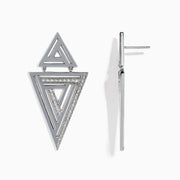 The 925 Sterling Silver Diamond Retro Earrings (0.26 TCW) feature layered open triangles with embedded clear stones outlining the inner shapes, blending retro style with a modern geometric design.