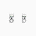 Signature Sterling Silver Diamond and Tsavorite Panther Stud Earrings, 0.16 TCW, shaped like panther heads with green tsavorite eyes and each holding a diamond-studded ring, displayed on a white background.