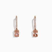 The Blush 14K Rose Gold Morganite and Diamond Earrings, 1.49 TCW, feature oval pink gemstones and a slim vertical line of sparkling diamonds, elegantly set against a white background.