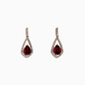 Bordeaux 14K Rose Gold Rhodolite Garnet and Diamond Earrings, 2.79 TCW: Elegant drop earrings with teardrop-shaped rhodolite garnets and sparkling diamonds set in rose gold, shown on a white background.