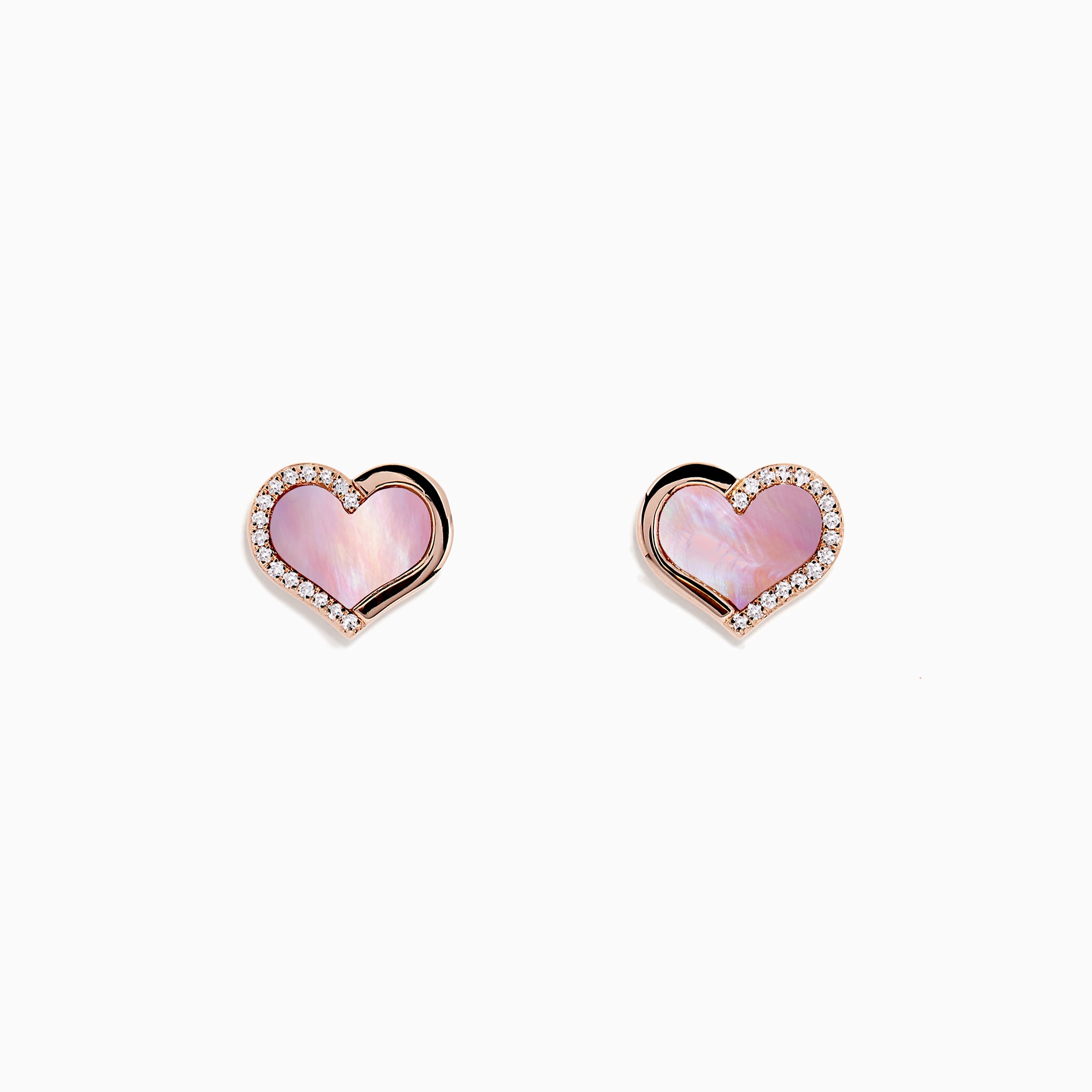 Effy 14K Rose Gold Mother of Pearl and Diamond Heart Earrings, 0.08 TCW