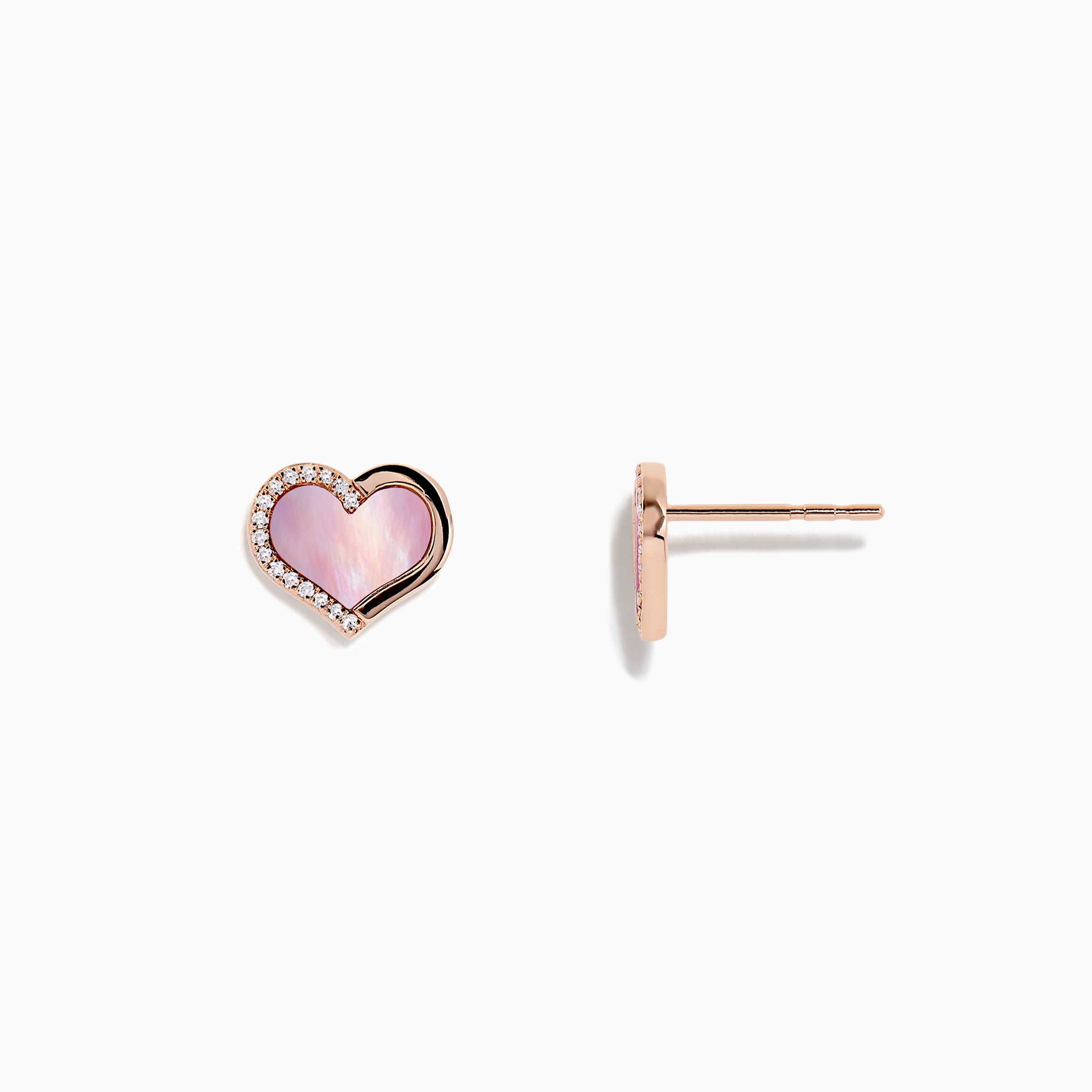 Effy 14K Rose Gold Mother of Pearl and Diamond Heart Earrings, 0.08 TCW