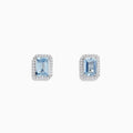 Aquarius 14K White Gold Aquamarine and Diamond Earrings, 2.80 TCW, feature rectangular aquamarines framed by a halo of white diamonds, set in 14K white gold and shown on a plain white background.
