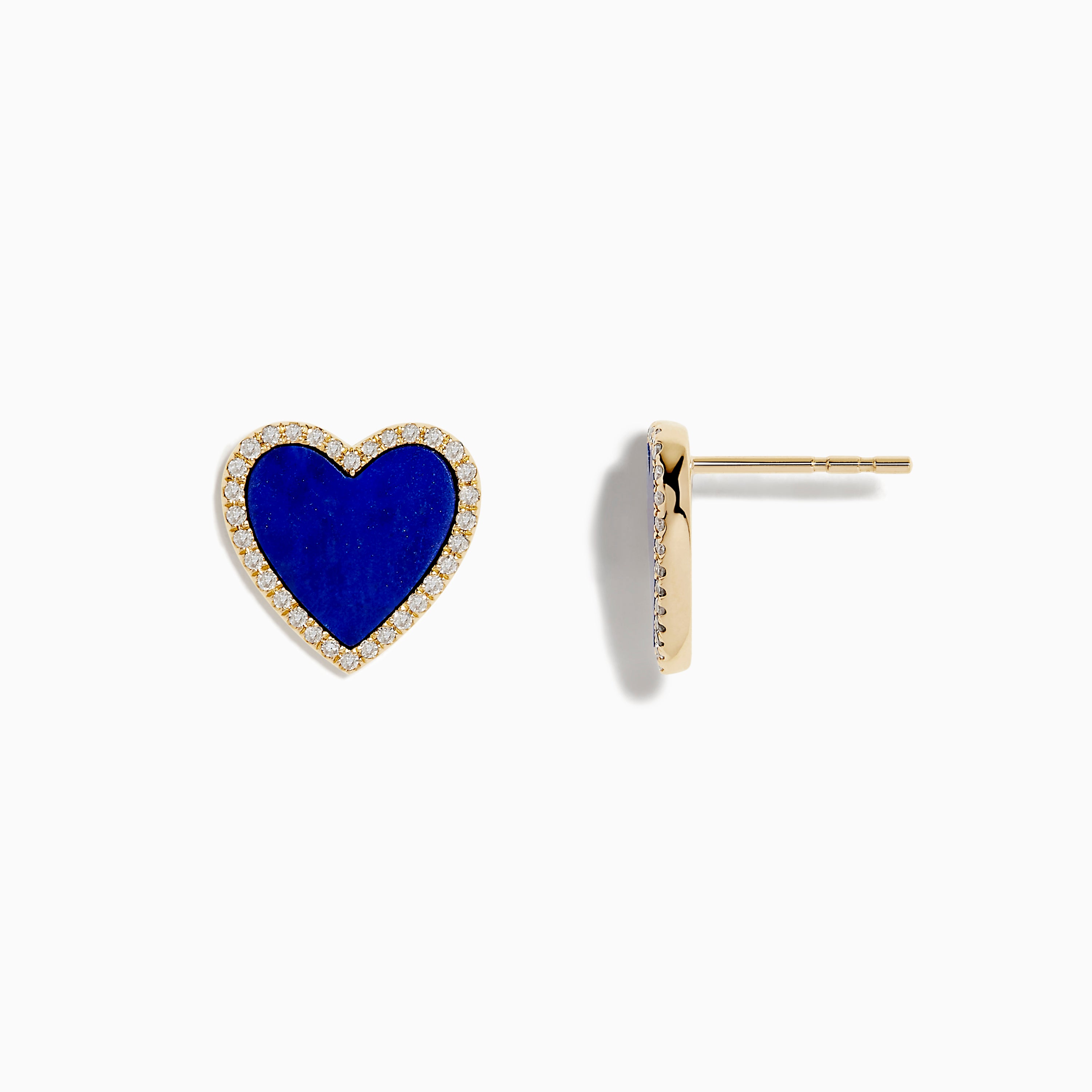 Effy 14K Yellow Gold Lapis Lazuli and Diamond Heart Earrings